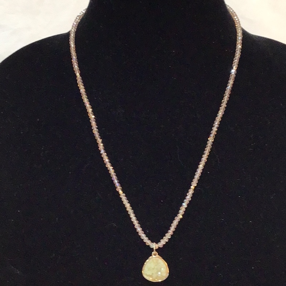 Bead necklace w/ green druzy pendant